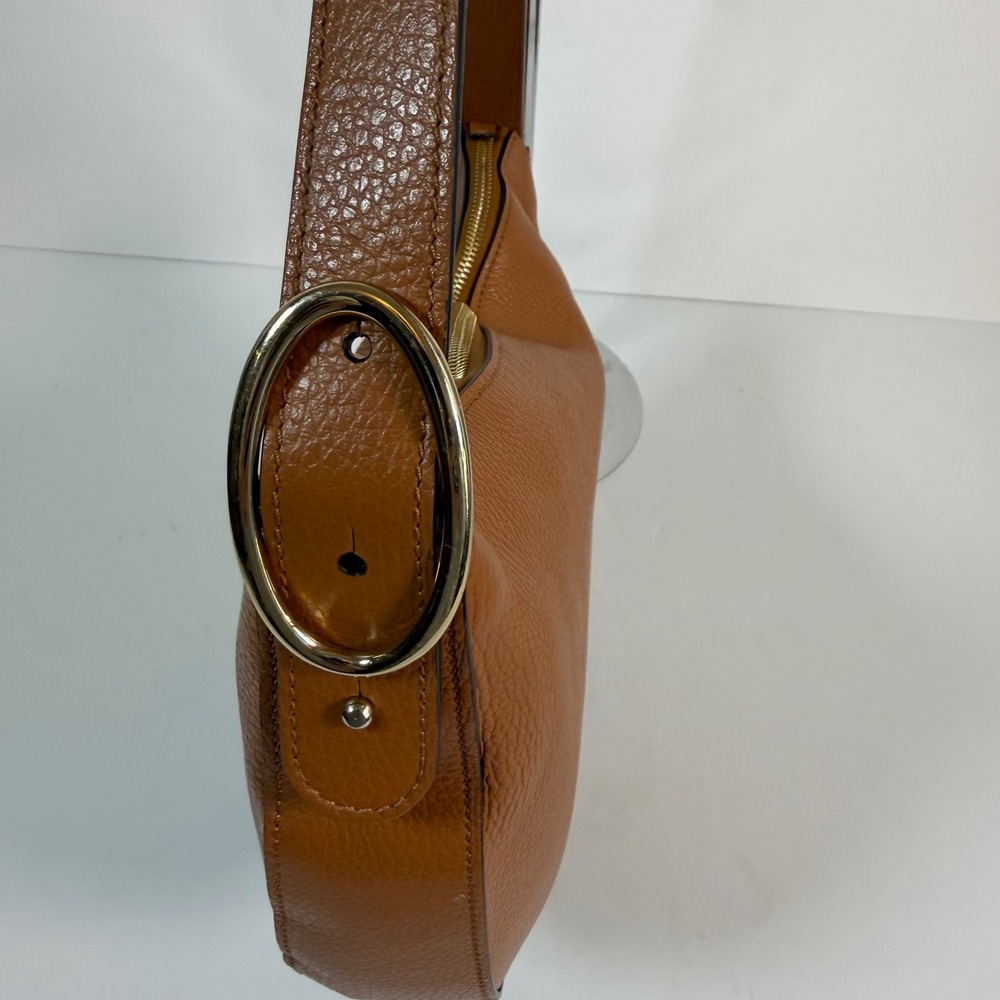 M.Gemi Italian Pebbled Leather Hobo Shoulder Bag Cognac Brown Minimalist Luxury - Picture 5 of 11